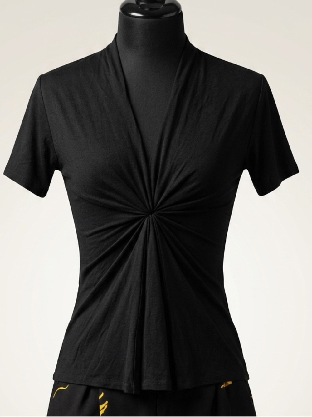 Chaiken Short-Sleeve Twist-Front knotted tee, stretch, black, P, EUC